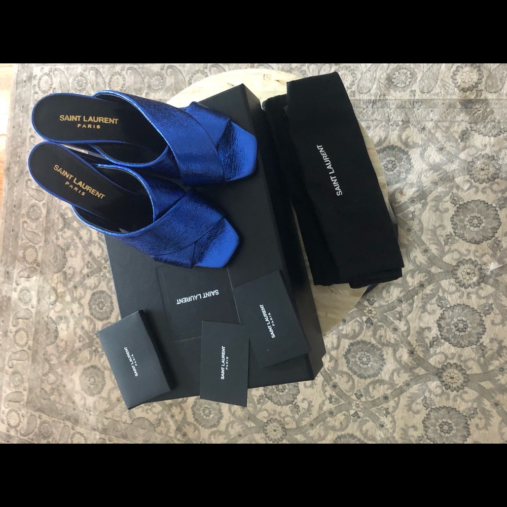 YAL LOULOU 95 SLIDE SANDAL METALLIC FOIL BLUE